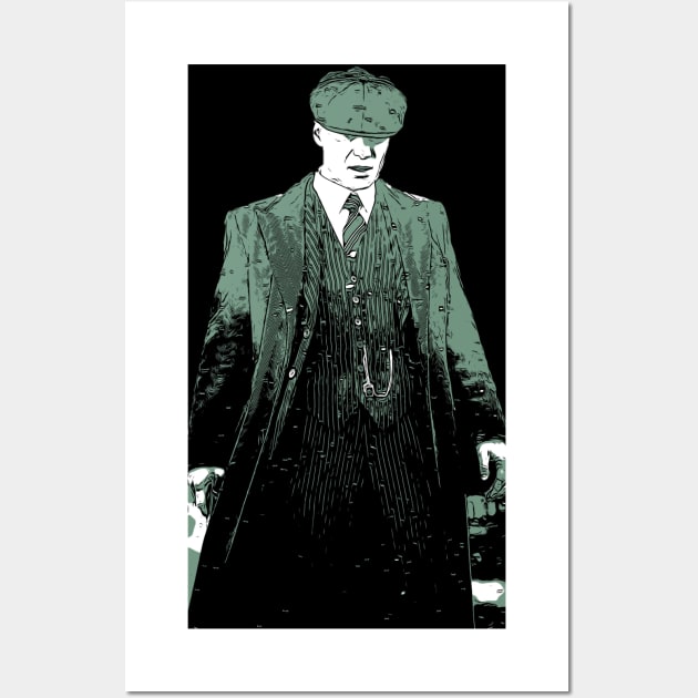 Thomas Shelby stands there emotionally, well dressed, and looks down as abstract comic art Wall Art by ComicPrint